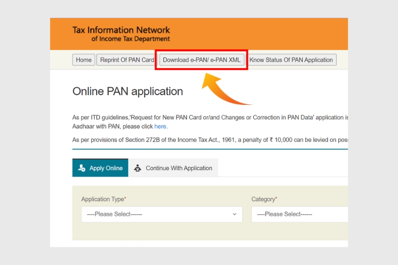 Highlight Download e-PAN/ e-PAN XML option