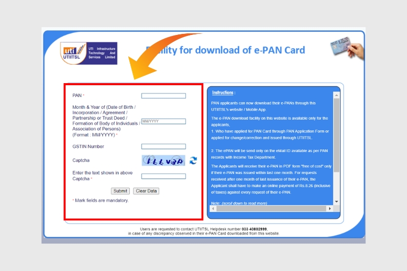 Highlight E-Pan Card Form Section