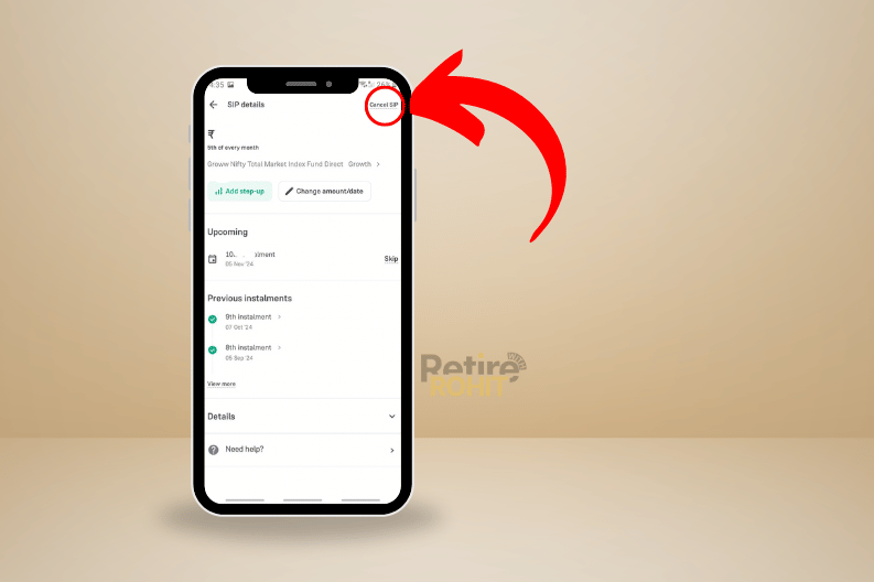 Step 3 - Click on “Cancel SIP” present in the top right corner.