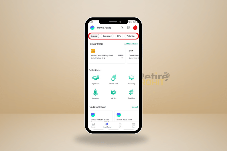 Options available on the top such as “Explore”, “Dashboard”, “SIPs”, and “Watchlist”.