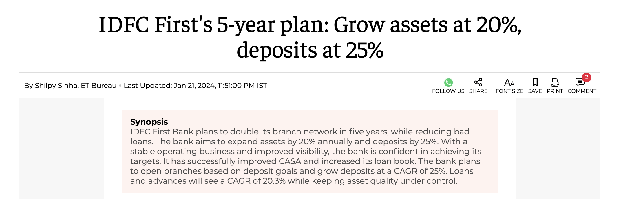 IDFC First bank has ambitious plans