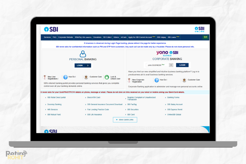 Sbi Net banking Homepage