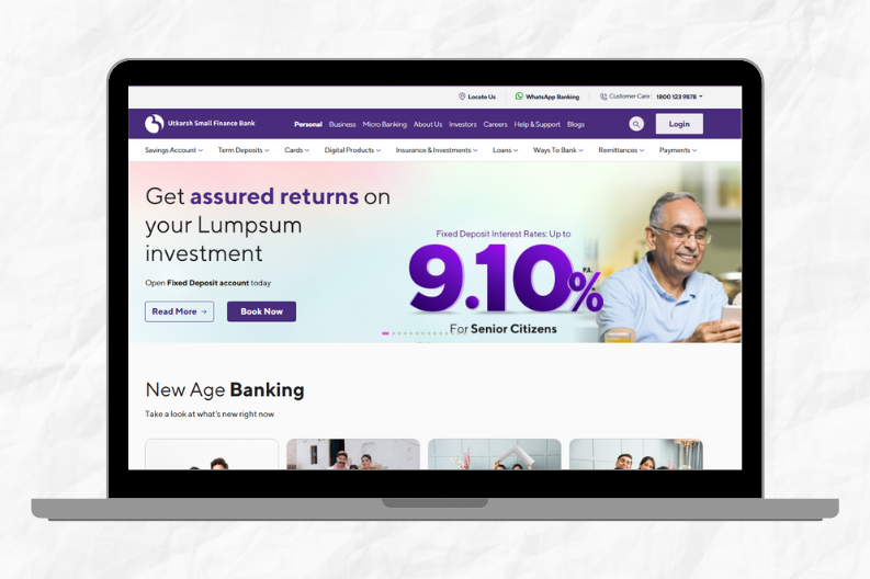 Utkarsh Small Finance Bank website