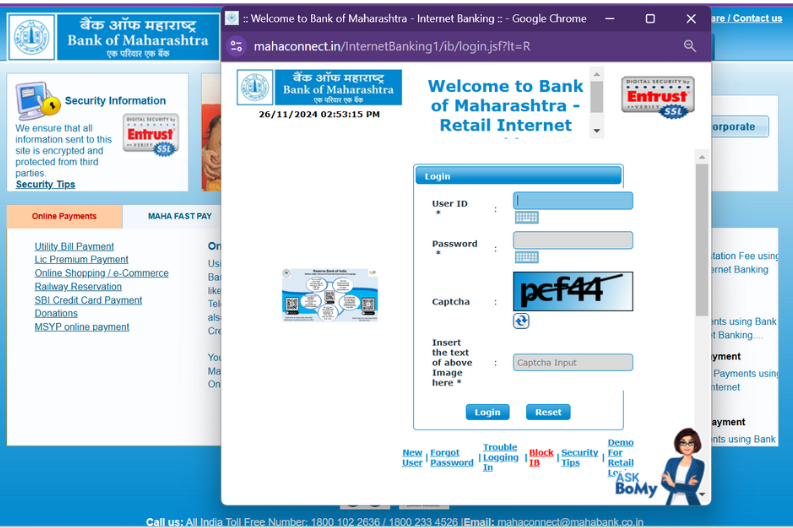 Bank of Maharashtra Net Banking Log-in Procedure