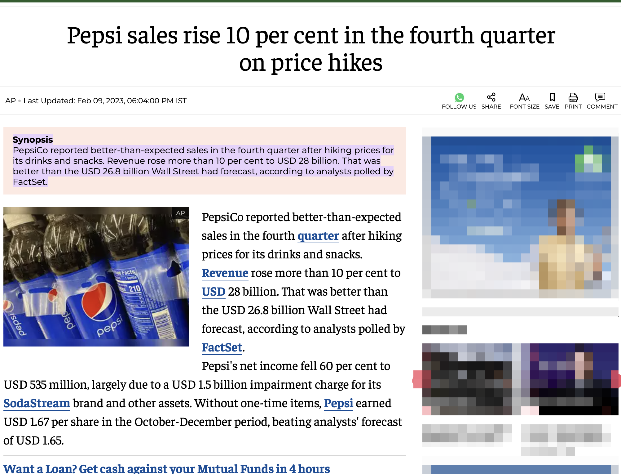 According to news Pepsi sales are at an all time high