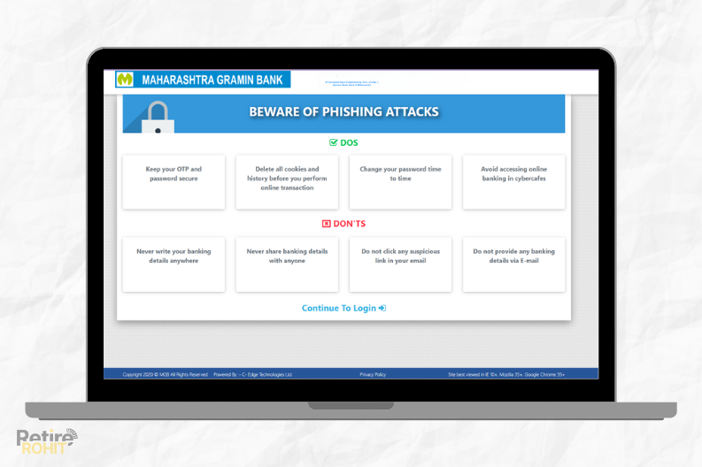 Maharashtra Gramin Bank Retail User login dos and DONT's