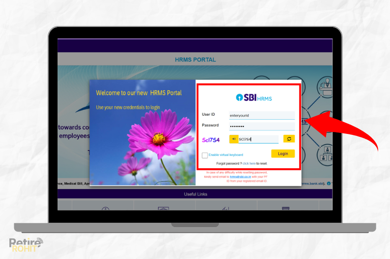 Marked Login Section of SBI HRMS Portal