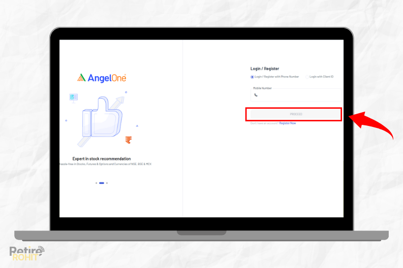 Marked Proceed Button in Angel one login page