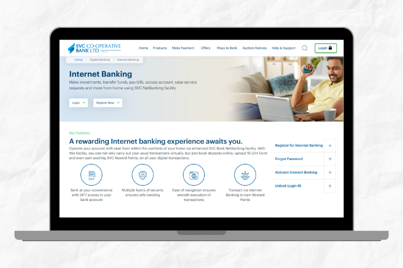 SVC Bank Net Banking Website homepage