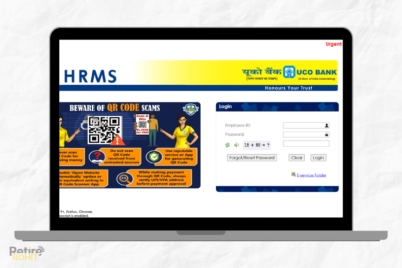 UCO Bank HRMS Portal Login Page