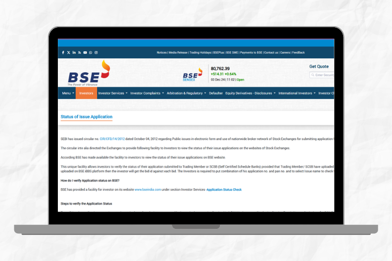 BSE IPO allotment check page