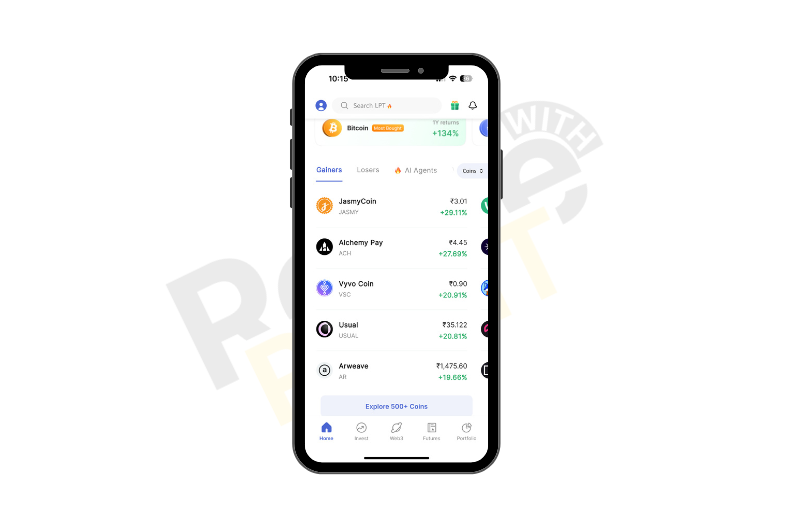 Scroll up and find a trending coin or you can search your preferred coin in the search bar, and tap on the preferred coin.