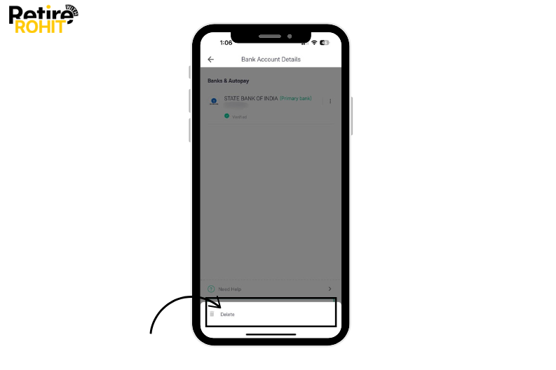 Click on the delete button. to remove the bank account from the Groww App