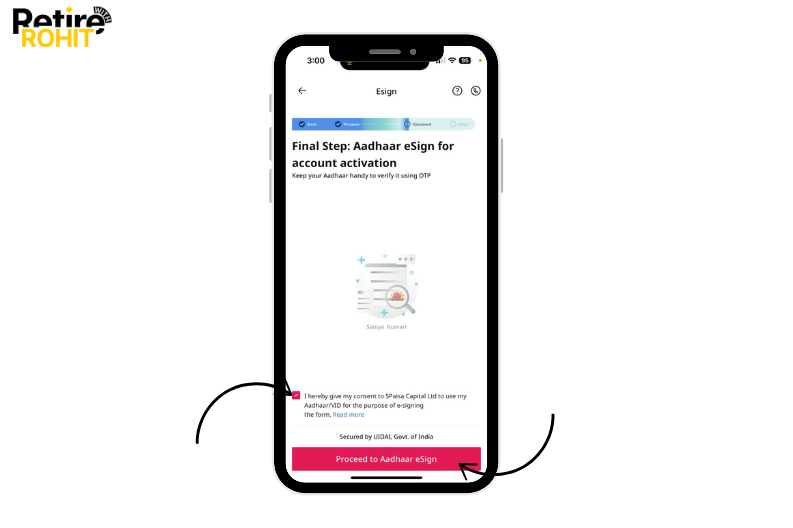Agree with the terms and conditions, and then click on the proceed to Aadhaae e-sign.