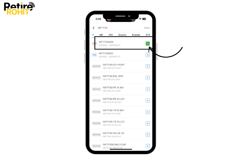 3. Then search your preferred NSE BSE, and then tap on the plus sign option.