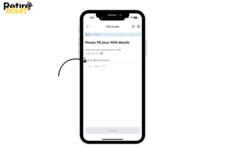 Enter your date of birth and then tap on the Continue button.