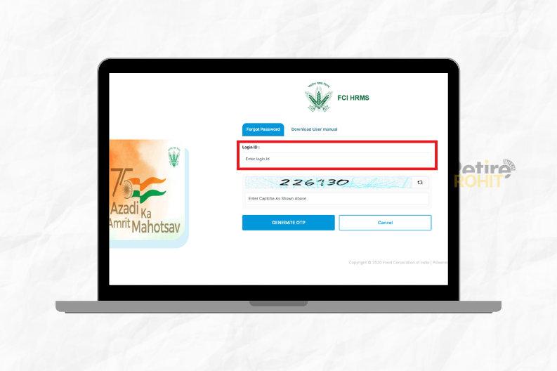 Marked Forget Password Page login id Section