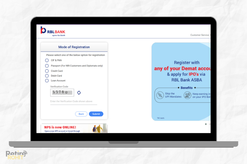 RBL Bank registration page