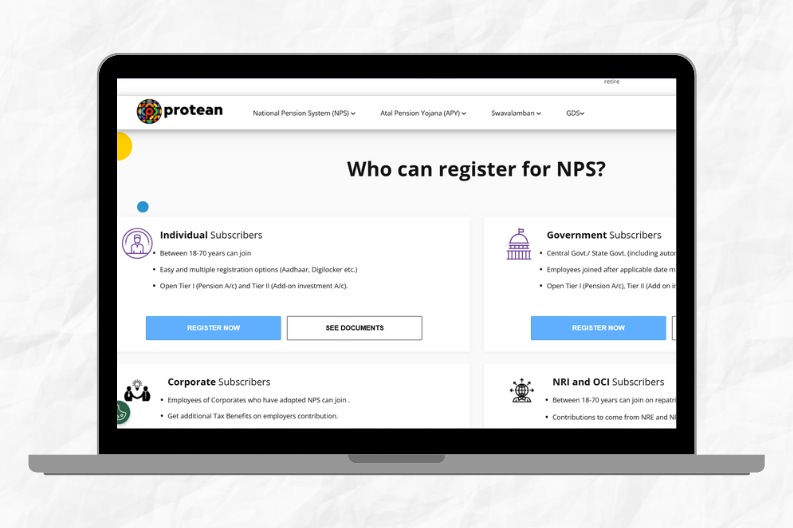 Registration Category page for NPS scheme