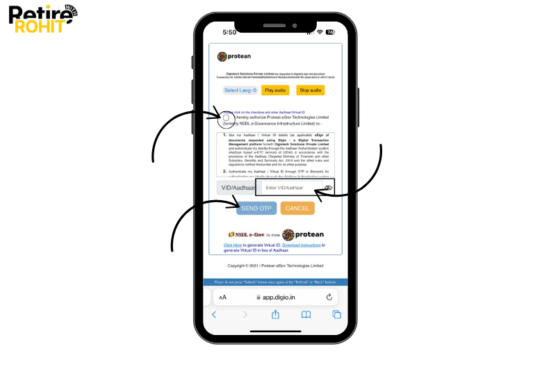 Step-24_ you have to tick on the box Enter the VID_ Aadhaar number, and then click on the send OTP