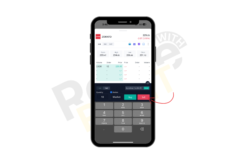 Now you can see your holding stock, tap on that, choose the quantity, and tap on the sell button