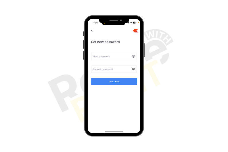 Set your New password, and then re-write your password, then tap on the continue button.