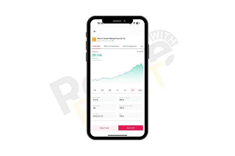 Open that Mutual Fund you can start your Mutual fund by clicking on the One Time or Start SIP option. 