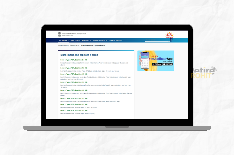 Aadhar Enrolment and Updated form section