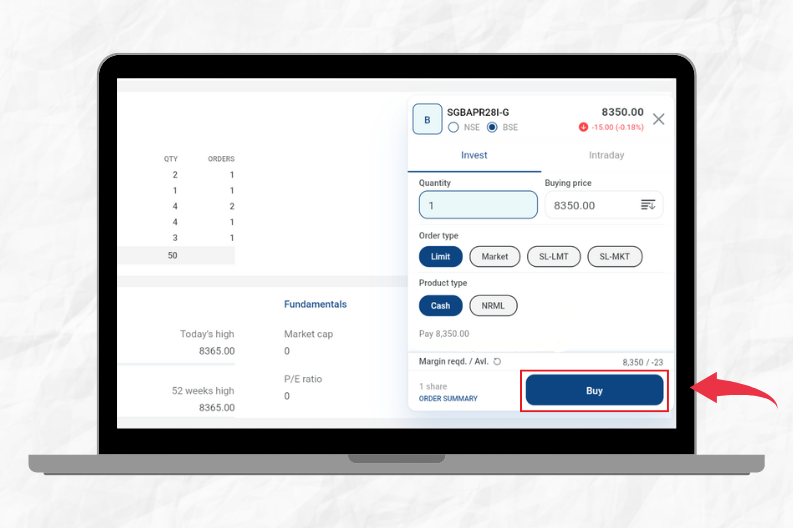 click in buy and you successfully Buy Bonds in Kotak Securities