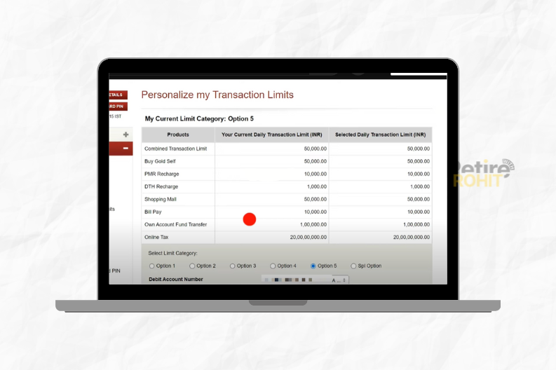 icici bank personalize Transaction Limits page