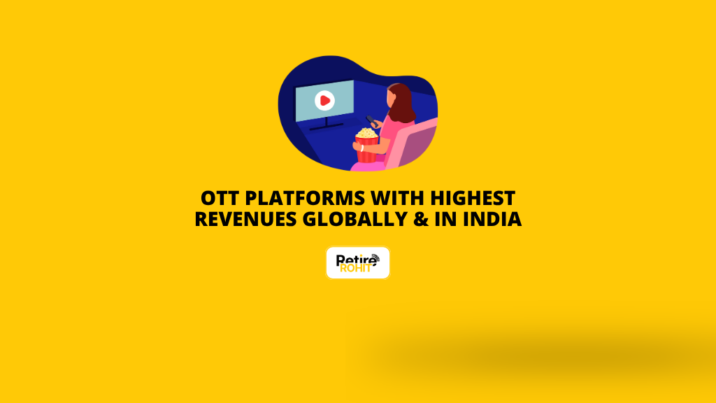 Yellow graphic with icon depicting women watching OTT content and a title, "OTT Platforms With Highest Revenues Globally & in India"