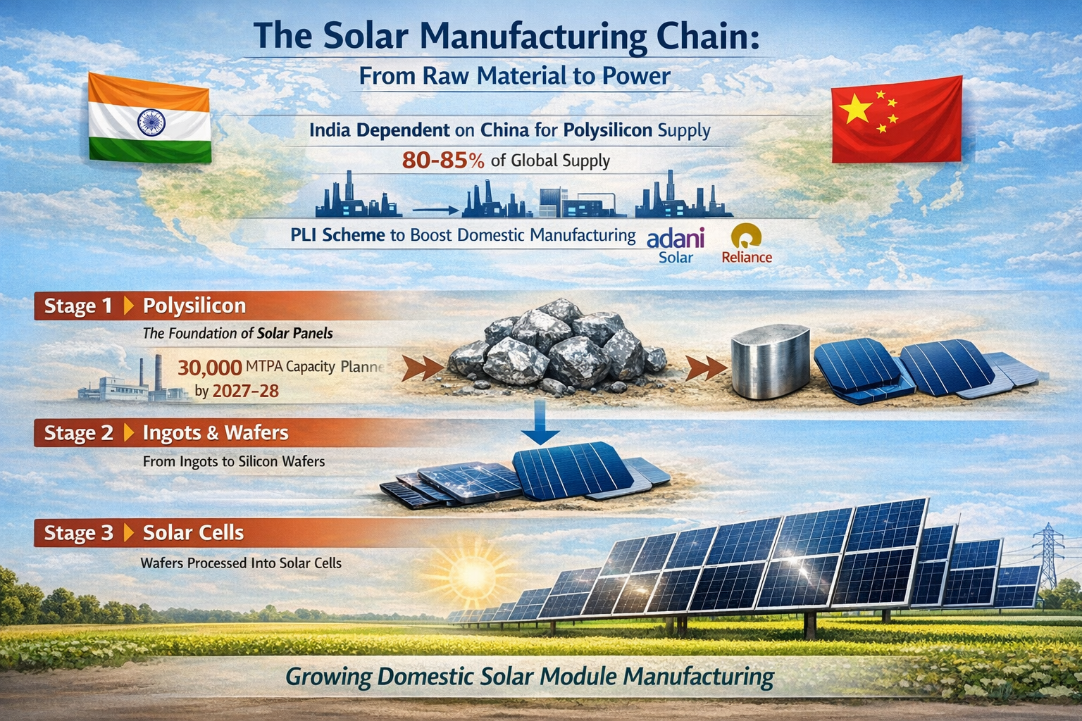 The Solar Manufacturing Chain From Raw Material to Power